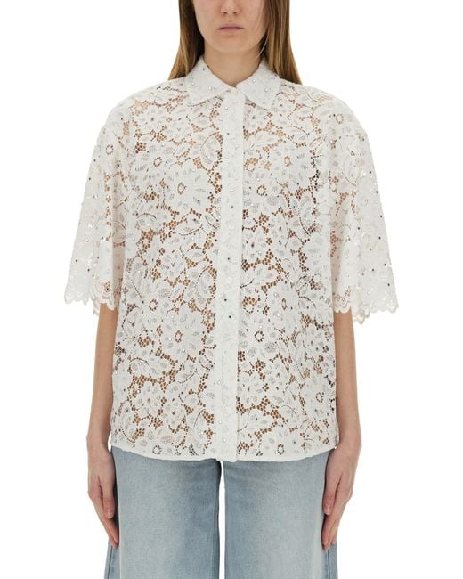 Michael Kors White Lace Shirt With Delicate Floral Pattern