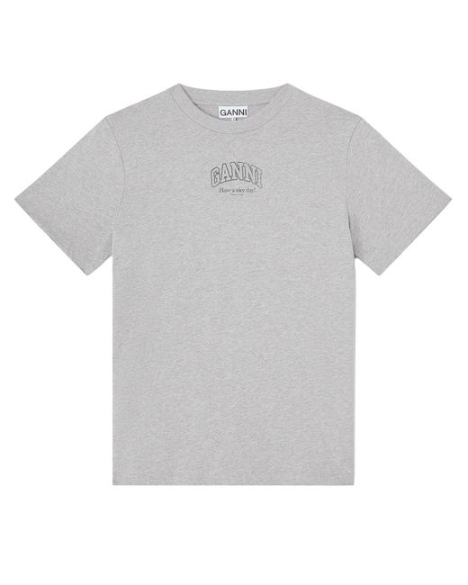 Ganni Gray Logo Crew Neck T-Shirt