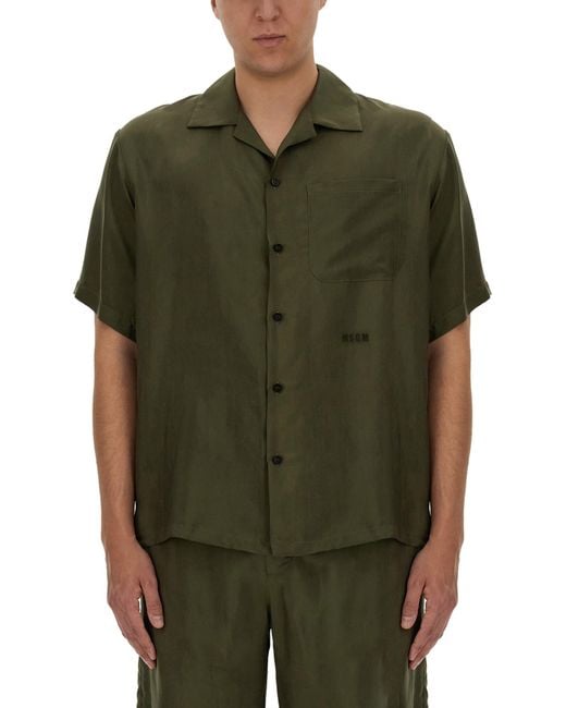 Shirt With Logo-Uomo di MSGM in Green da Uomo