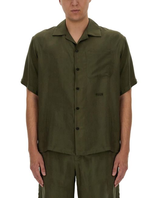 Camicia Con Logo di MSGM in Green da Uomo