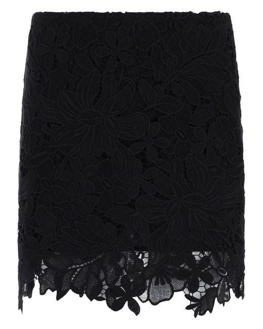Sportmax Black Slim Fit Miniskirt With Macramé Floral Patterns