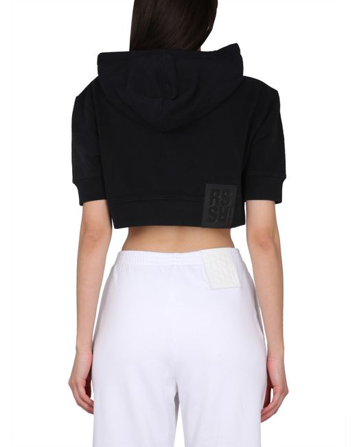 FELPA CROPPED FIT IN COTONE CON RICAMO LOGO di Raf Simons in Black