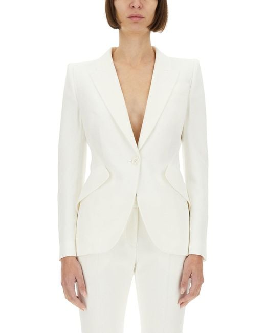 Alexander McQueen White Tailored Jacket With Peaked Lapels For