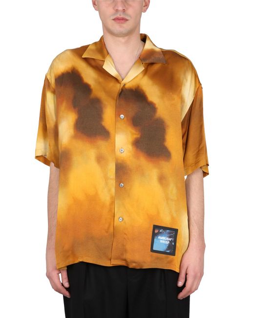 Ambush Orange Bowling Collar Shirt With Logo Patch for men