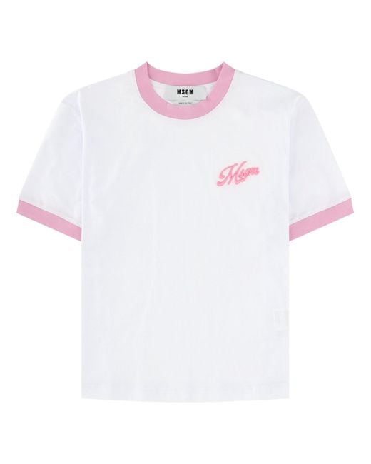 MSGM White Logo Crew Neck T-Shirt