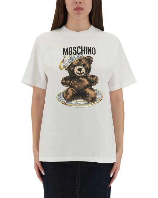 Moschino Natural T-Shirt Featuring Playful Teddy Bear Print