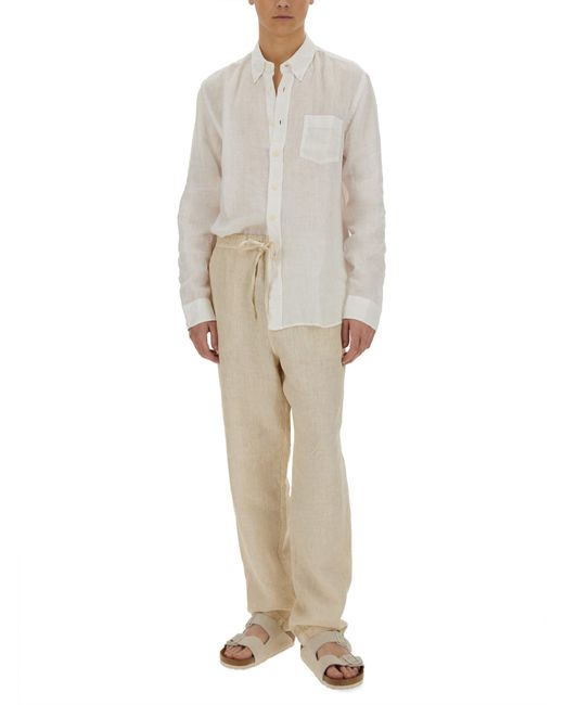 Camicia Button Down di 120% Lino in White da Uomo