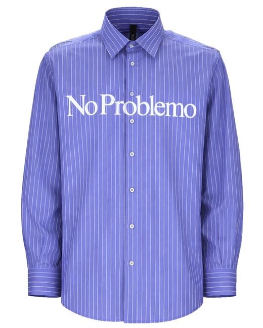 No Problemo Blue Camicia Con Logo for men