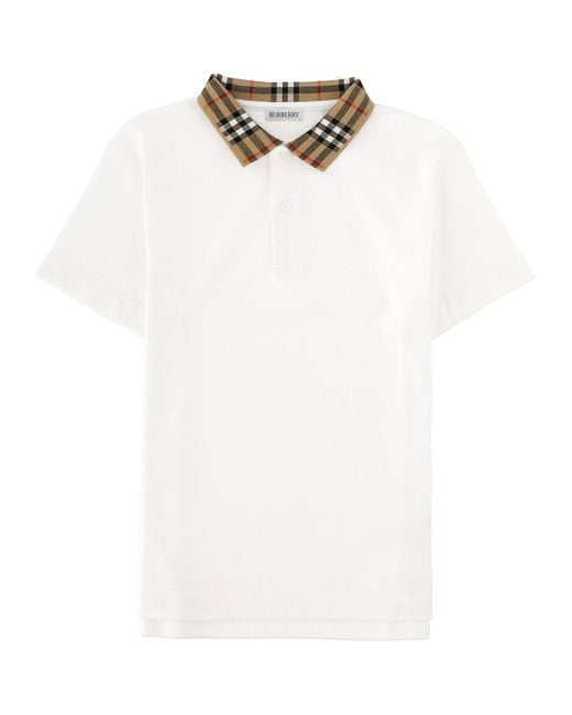 Burberry White Polo Con Colletto Brandizzato