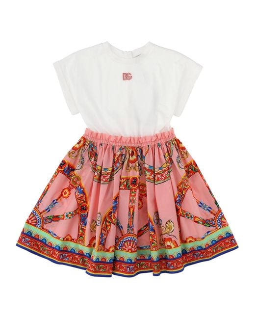 Dolce & Gabbana Red Vestito Con Gonna A Fantasia