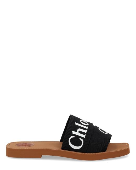 Chloé Black Logo Woody Sandals