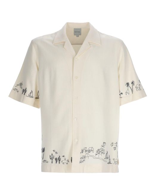 Paul Smith White Camicia Con Ricami for men