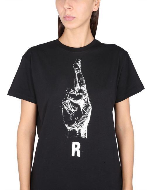 T-SHIRT GIROCOLLO IN JERSEY DI COTONE CON STAMPA LOGO di Raf Simons in Black