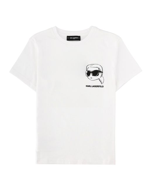 Karl Lagerfeld White T-Shirt Con Stampa Sul Retro