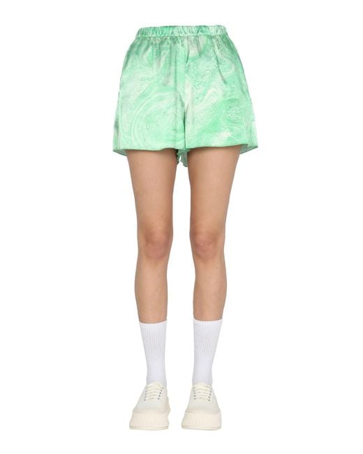 Opening Ceremony Green Marble-effect Shorts With Elastic Waist