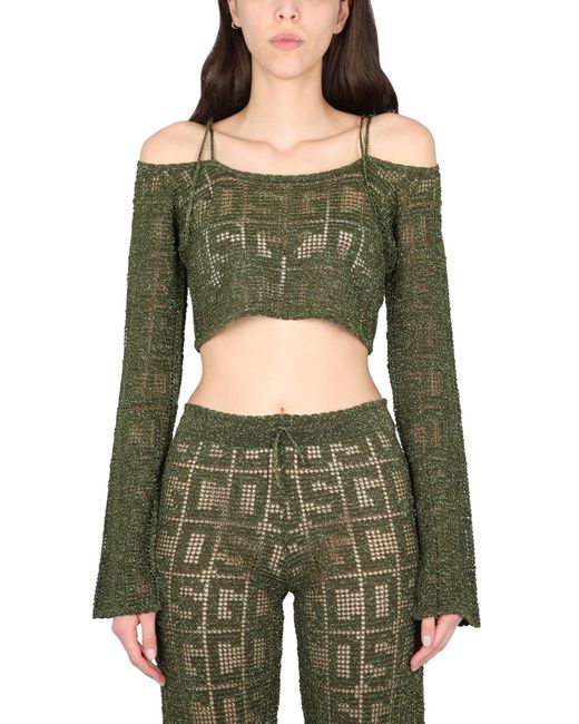 Gcds Green Adjustable Drawstring Macrame Top