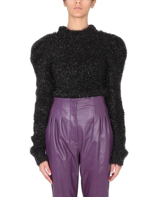 Alberta Ferretti Black Textured Jersey Top With Structured Silhouette