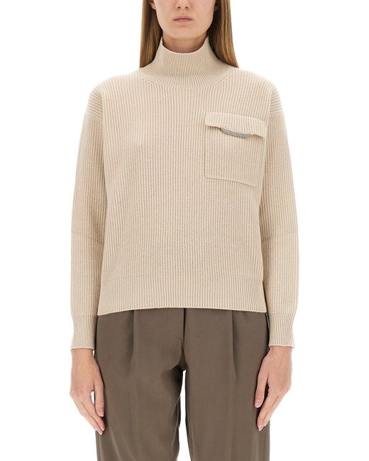 Brunello Cucinelli Natural Knitted Turtle Neck Sweater