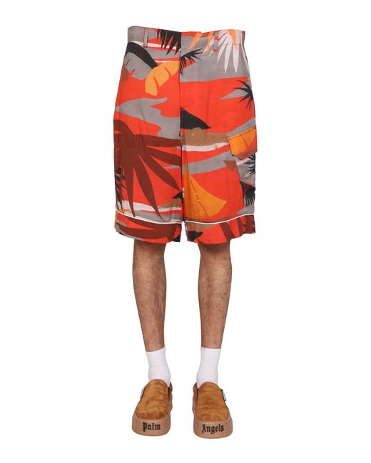 Palm Angels Red Cargo Bermuda Shorts For for men