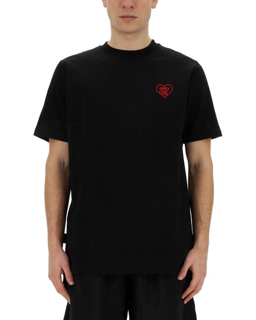 FAMILY FIRST Black T-Shirt With Heart Embroidery for men
