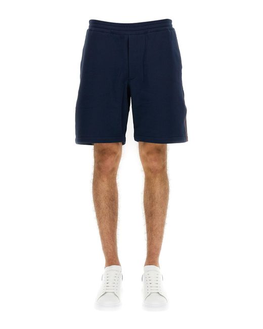 McQueen Blue Bermuda Shorts With Selvedge Logo Band for men