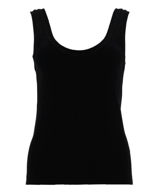 Brunello Cucinelli Black Solid Scoop Neck Top