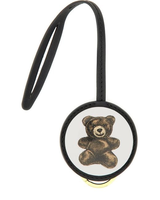 Moschino Black Leather Keychain