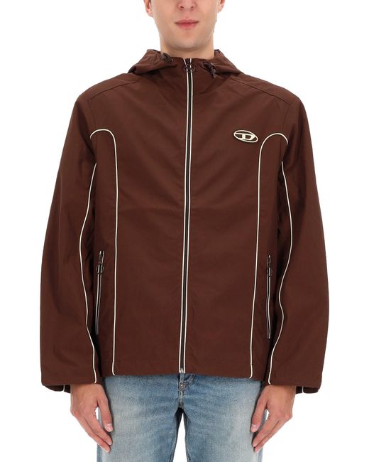 DIESEL Brown Logo Hooded Jacket for men