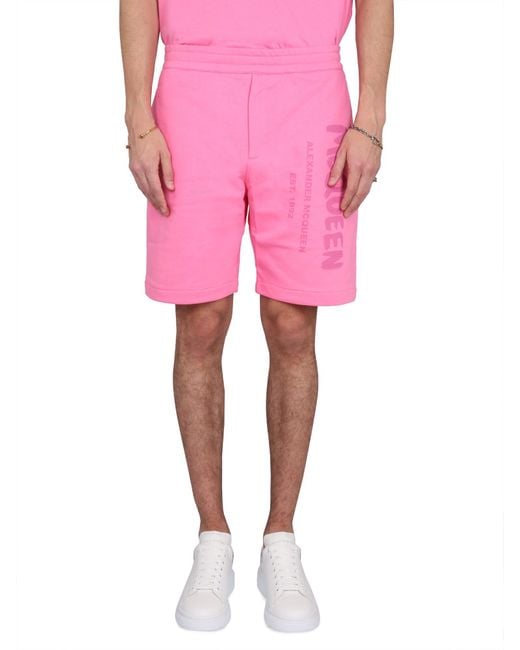 McQueen Pink Logo Cotton Shorts for men
