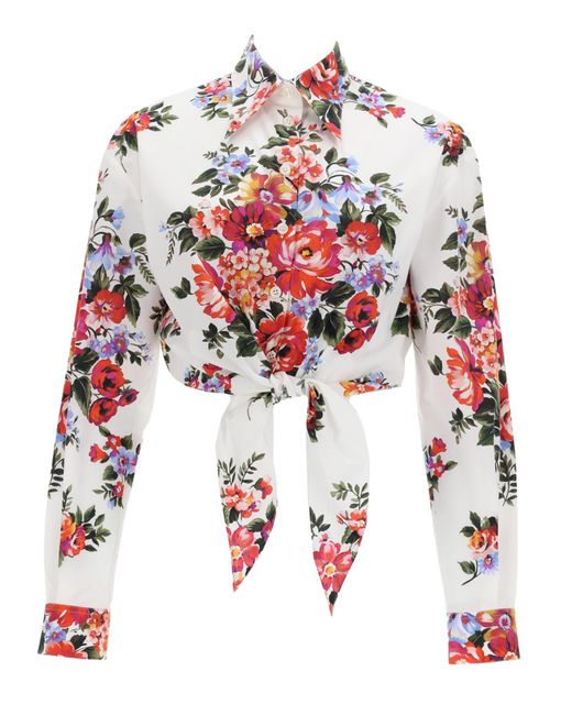 Dolce & Gabbana White Floral Print Crop Shirt