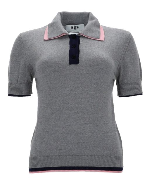 MSGM Gray Solid Shirt Collar Polo