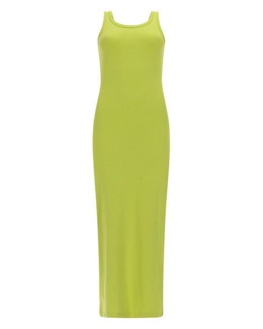 MSGM Green Solid Scoop Neck Maxi Dress