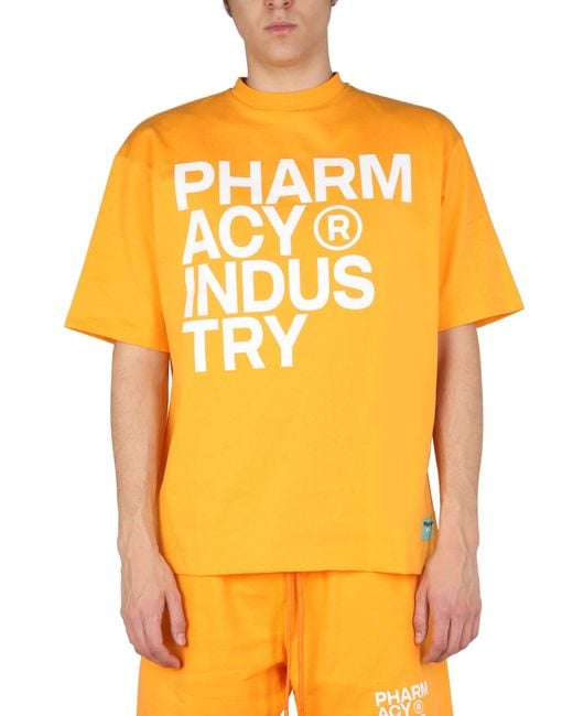 Pharmacy Industry Orange Cotton Jersey T-shirt With Logo Print for men