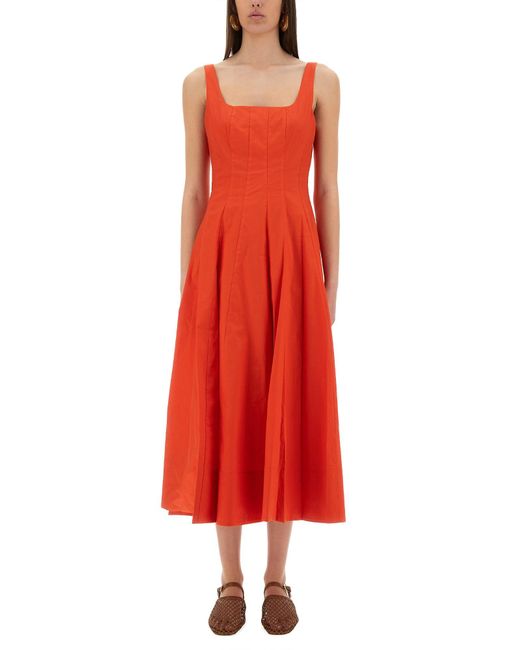 STAUD Wells Midi Dress in Red | Lyst