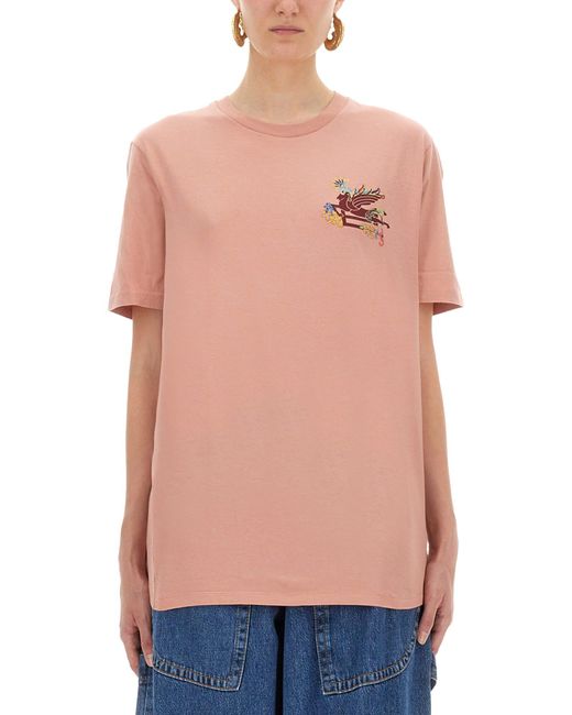 Etro Pink Graphic Crew Neck T-Shirt