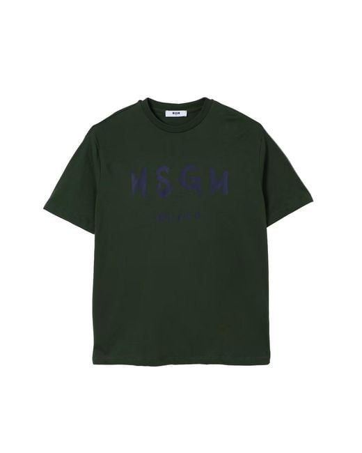 MSGM Green T-Shirt With Logo