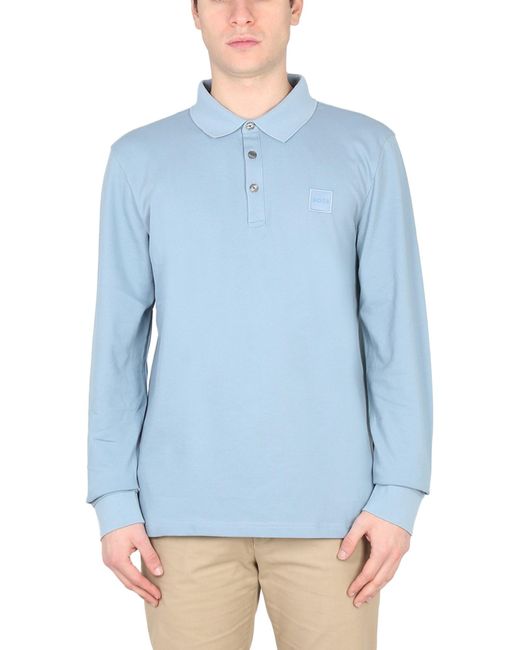 Polo Con Patch Logo di Boss in Blue da Uomo
