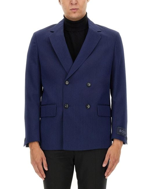 Boss Blue Double-Breasted Jacket for men