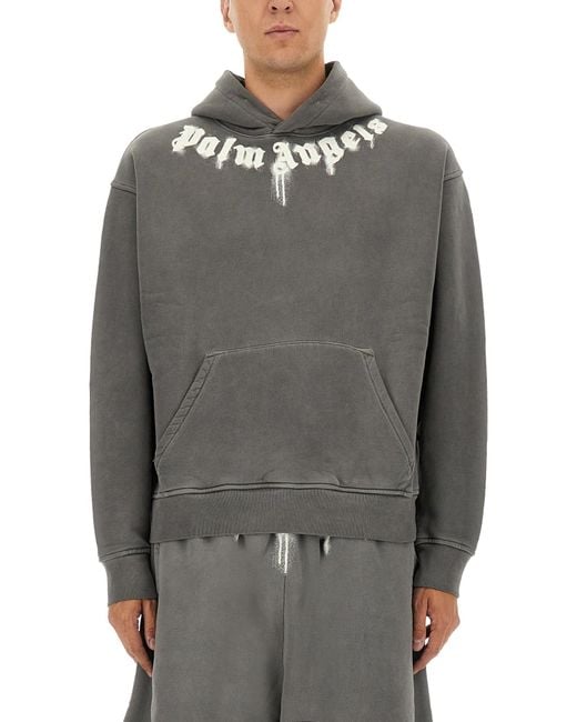 Palm Angels Gray Sweatshirt With Print for men