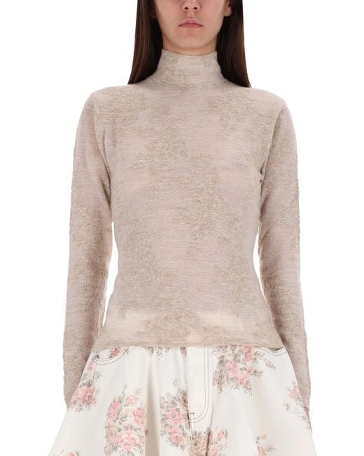 Ganni Natural Solid Mock Collar Sweater
