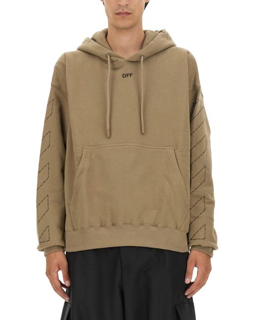 Off-White c/o Virgil Abloh Natural Oversized Sweatshirt With Arrow Embroidery And Hood for men