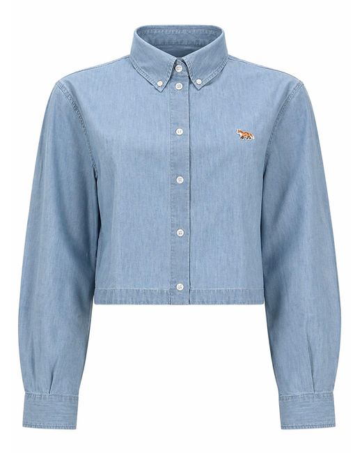 Maison Kitsuné Blue Camicia Cropped "Baby Fox"