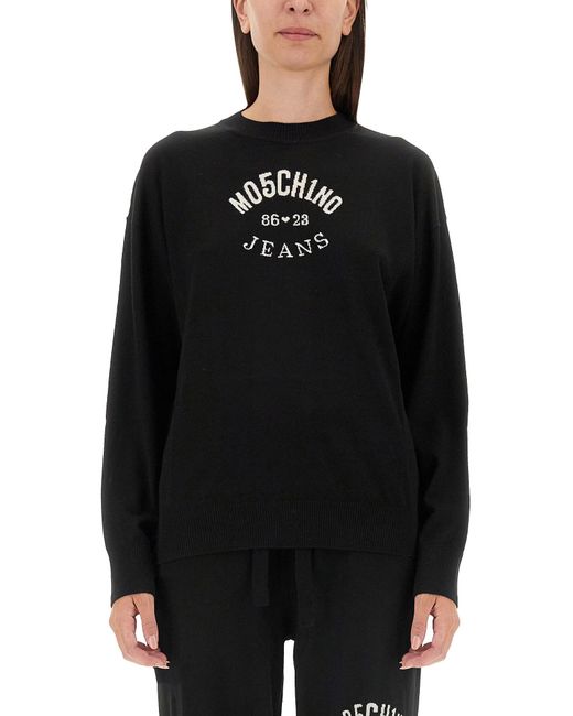 Moschino Black Relaxed Fit Jersey With Bold Logo Print
