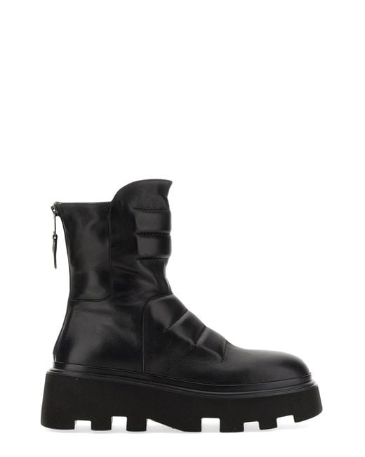 Elena Iachi Black Leather Ankle Boot With Padded Effect