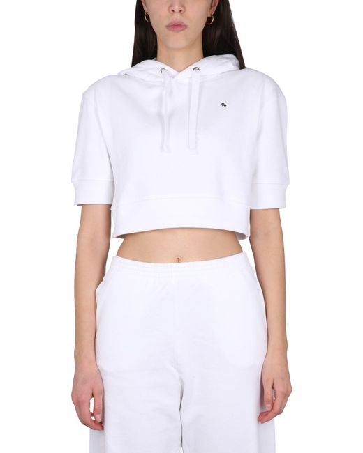 Raf Simons White Embroidered Logo Hoodie With Drawstring