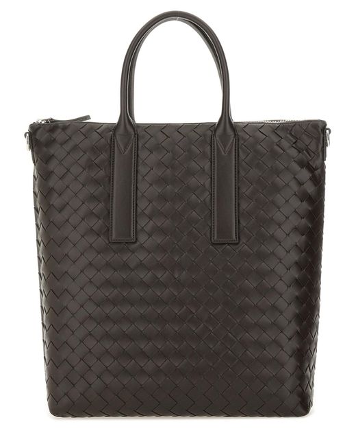 Bottega Veneta Black Intrecciato Zipped North-South Tote for men