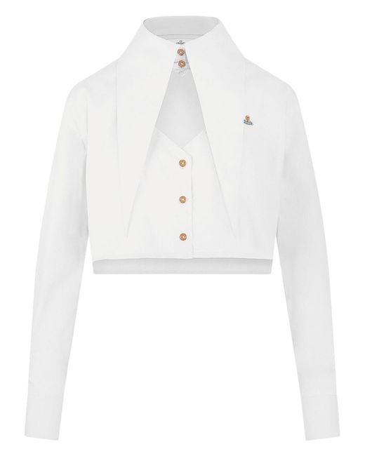 Vivienne Westwood White Cut-Off Heart Cropped Shirt