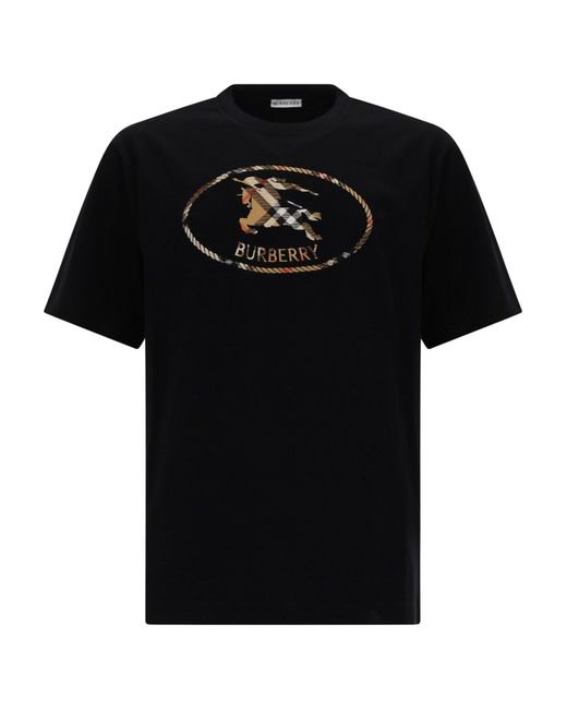 Burberry Black Check Knight Stamp Cotton T-Shirt for men