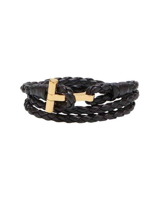 Tom Ford Black Braided Calfskin Leather Bracelet for men