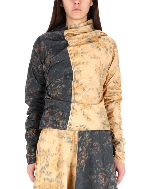Ganni Multicolor Printed Mock Collar Top